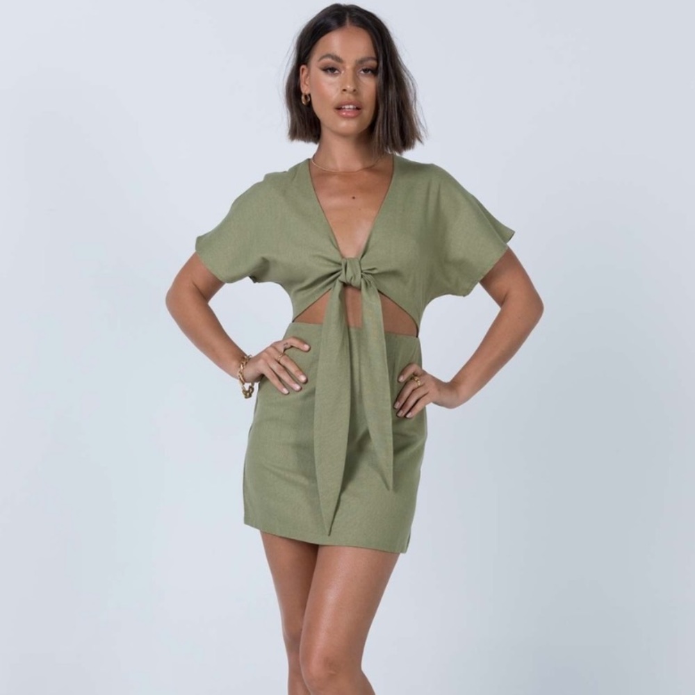 PRINCESS POLLY GREEN TIE-FRONT MINI DRESS 🦋🦋🦋